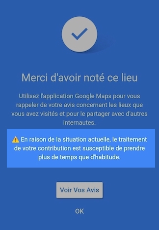 Message avis Google Covid-19